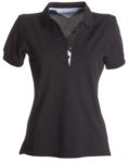 Women short sleeved polo shirt, five-button closure, rib collar, 100% cotton piquet fabric, navy blue colour
 PAGLAMOUR.NE